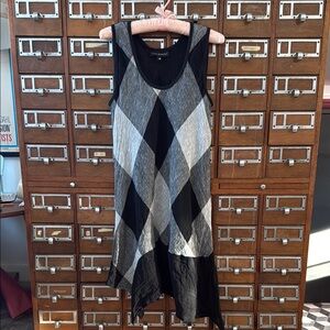 Linen Black and Gray Sleeveless Tunic Tank Lagenlook Style Size Medium